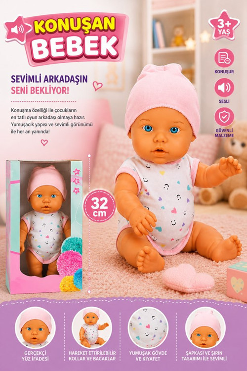 Konuşan Bebek 32 Cm Oyuncak Bebek Sesli Bebek Kız Çocuk Oyuncağı Uyku Arkadaşı