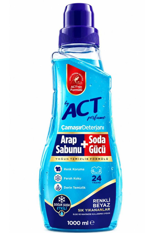 by ACT perfume 🔥 ACT Arap Sabunu + Soda Gücü Çamaşır Deterjanı 1000 ml | 24 Yıkama | Renkli & Beyazlarda Yoğun Temizlik