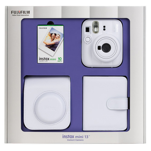 mini 13 Beyaz Fotoğraf Makinesi 10'lu Film Kare Albüm ve Deri Kılıf Bundle Box