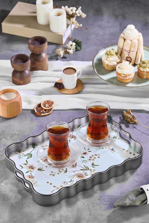 Dijital Baskılı Cam Servis Tepsisi – Çiçek Motifli, 40x28 cm