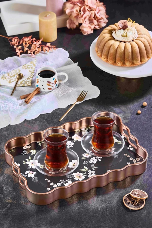 Dijital Baskılı Cam Servis Tepsisi – Çiçek Motifli, 40x28 cm