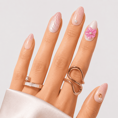 Renkli Nail Art Kısa Badem El Yapımı Jel Takma Tırnak KKBD-
