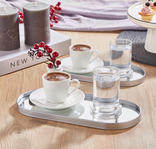 Aynalı Sunum Tepsisi – Gümüş Çerçeveli 12 X 30 Cm 2 Adet İster Tepsi / İster Duvar Aynası