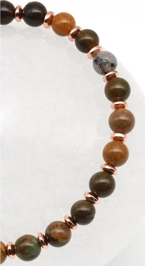 Ocean Jasper - Hematit Doğal Taş Makrome Örme Bileklik Küre Kesim