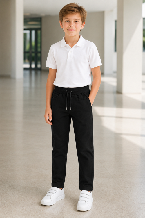 Unisex Düz Paça Ribana Bel Çocuk Pantolonu