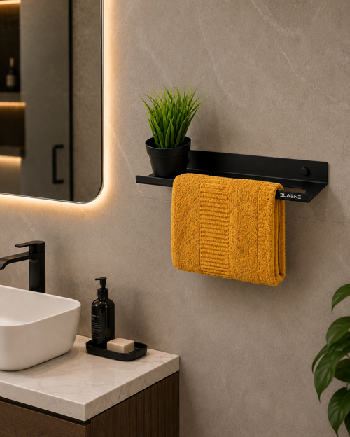Mat Siyah 304 Paslanmaz Çelik Raflı Havluluk Organizer 40x10x4 cm - BTH-008
