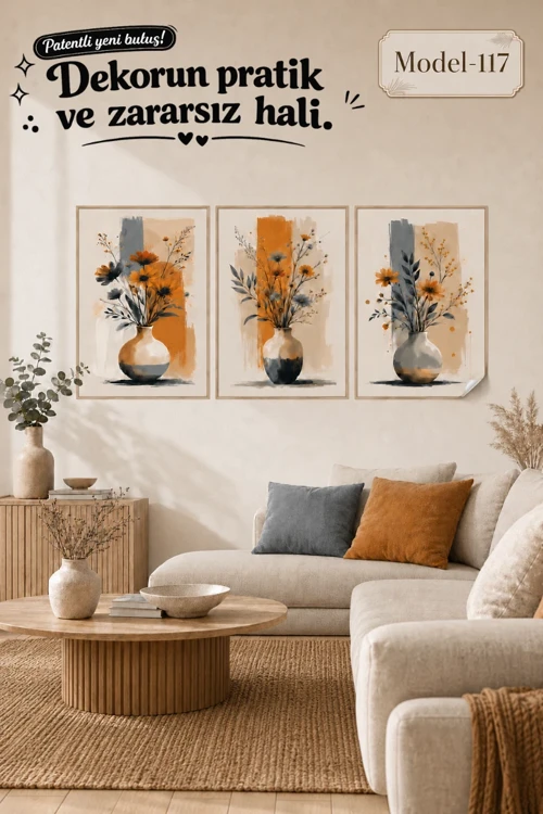 Statik Tutunma Özellikli Tablo - Poster Çiçek (Model- 117)