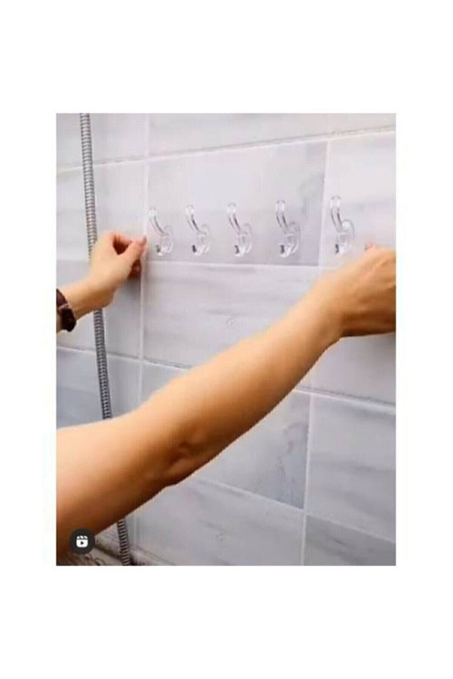 5'Li Yapışkanlı Şeffaf Duvar Askısı Banyo Mutfak Düzenleyici Askı Pratik Kanca Askılık