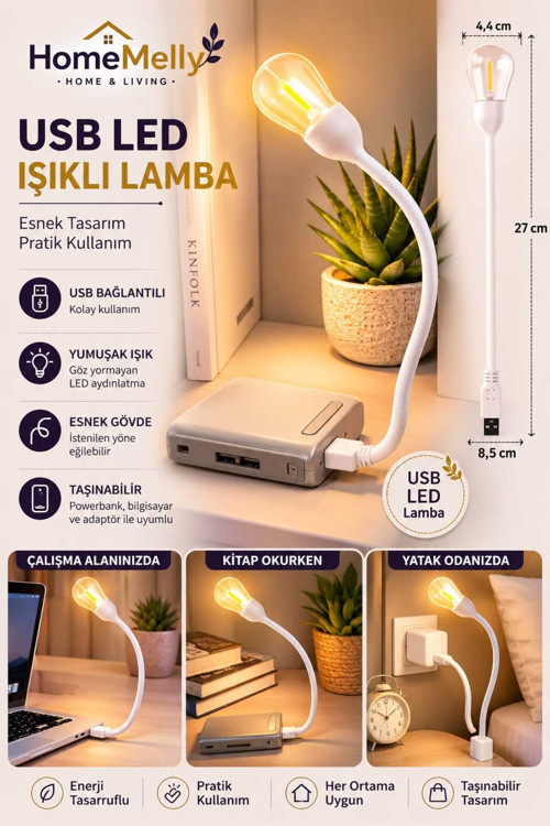 Masa Lambası Esnek Okuma Işığı Gece Lambası Taşınabilir Laptop Powerbank Uyumlu