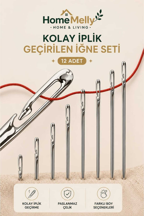 Kancalı Kolay Kullanım İğne Seti, 12Li Kolay İplik Geçirilen İğne Seti