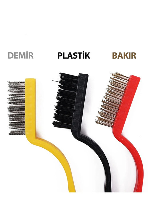 3’Lü Sert Tel Fırça Seti – Bakır, Demir Ve Plastik Fırça Ile Zorlu Kir Temizleyici