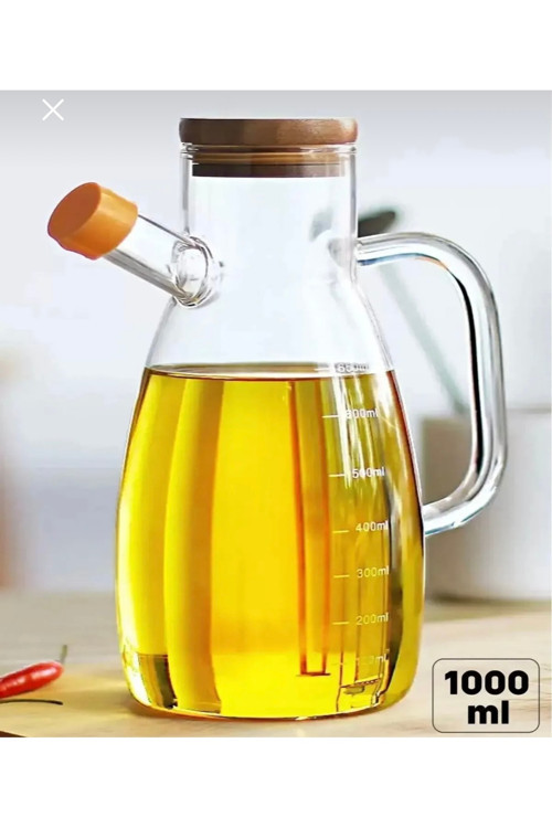 Bambu Kapaklı 1000 Ml Cam Yağdanlık – Sızdırmaz Mutfak Sirkelik, Kolay Döküm