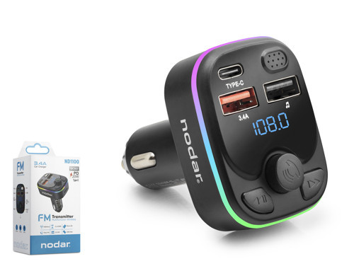 ND1100 Bluetooth 5.3 FM Transmitter PD 20W Şarj Cihazlı LED Ekranlı RGB Aydınlatmalı Siyah