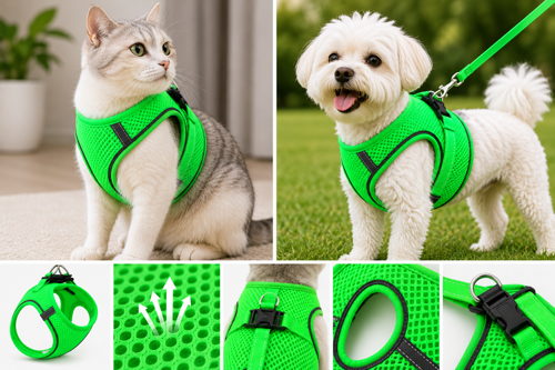 Nefes Alan Kumaş Air Mesh Kedi Köpek Göğüs Tasması X Small 32x36 cm Neon Yeşil