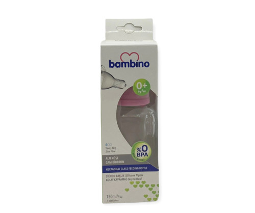 Altı Köşe Cam Biberon 150 ml - Pembe