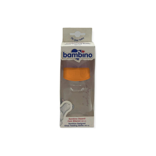 Desenli Silikon Kiraz uçlu Cam Biberon 100 ml - Turuncu