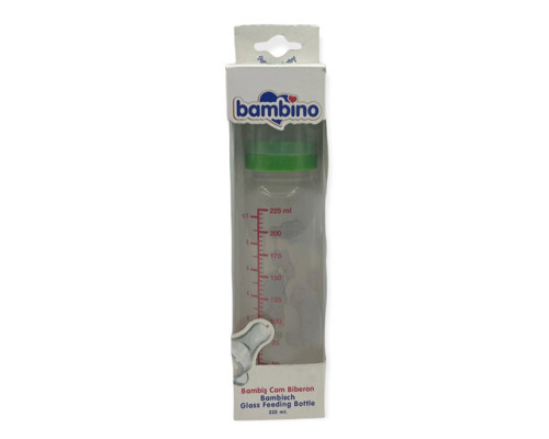 Bambiş Kiraz uçlu Cam Biberon 225 ml - Yeşil