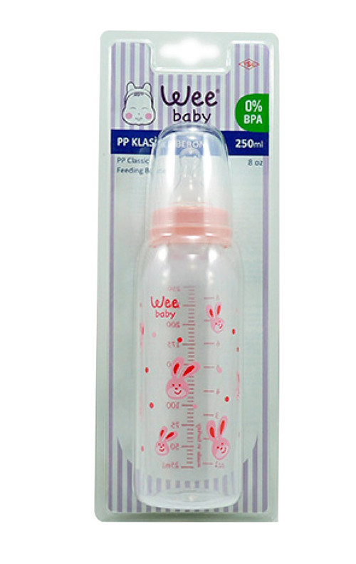 Silikon Uçlu Desenli PP Biberon 250 ml - Pembe
