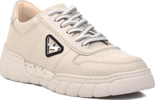 152-19503 Kırık Beyaz Hakiki Deri Erkek Sneaker
