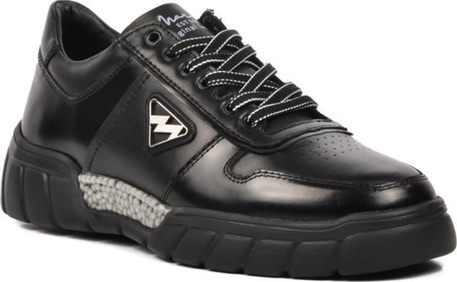152-19503 Siyah Hakiki Deri Erkek Sneaker