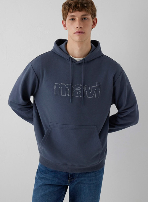 Mavi M0S10196-70759 Mavi Logo Baskılı Kapüşonlu Erkek Sweatshirt