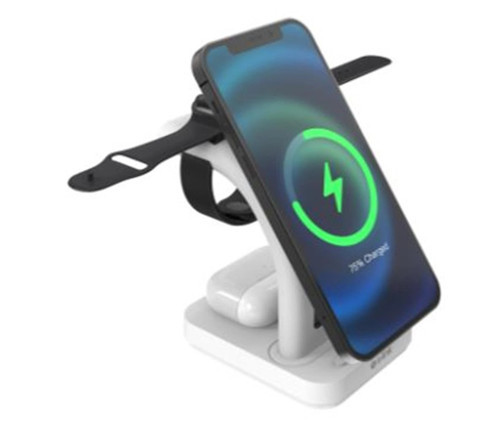 SW-CWF130 Beyaz Telefon Kulaklık Akıllı Saat 15W 3 in 1 Magsafe Led Logo Kablosuz Şarj Cihaz