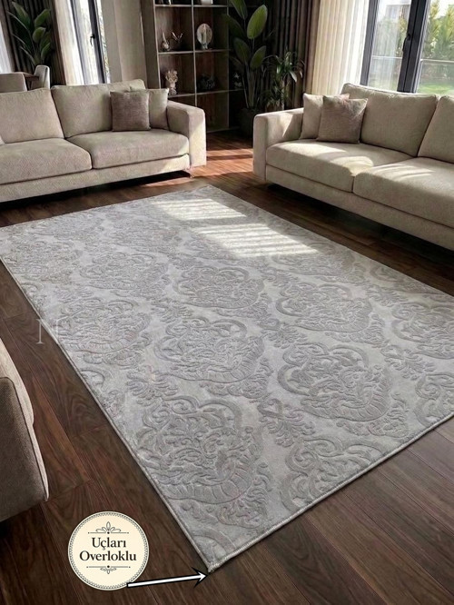 Rölyef Gri Joy Modern Yumuşak Dokulu Kabartmalı Kaymaz Taban Kesme Halı Yolluk