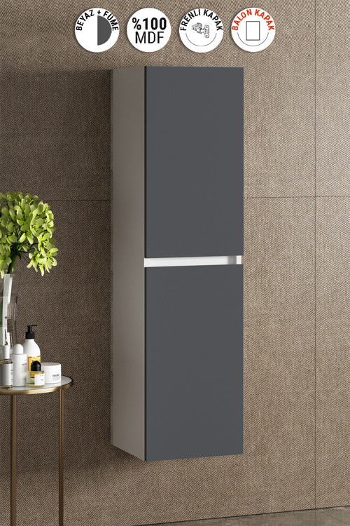 Yıldız 35*130 cm Beyaz-Füme Balon MDF Asma Banyo Boy Dolabı