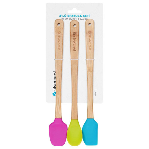 SPT-03 3 Lu Renkli 26CM Uzun Silikon Bambu Spatula Seti (KDO)