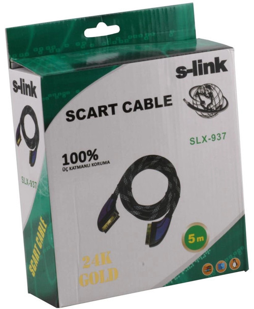 SLX-937 Scart To Scart 5mt Gold Kılıflı Kablo (KDO)