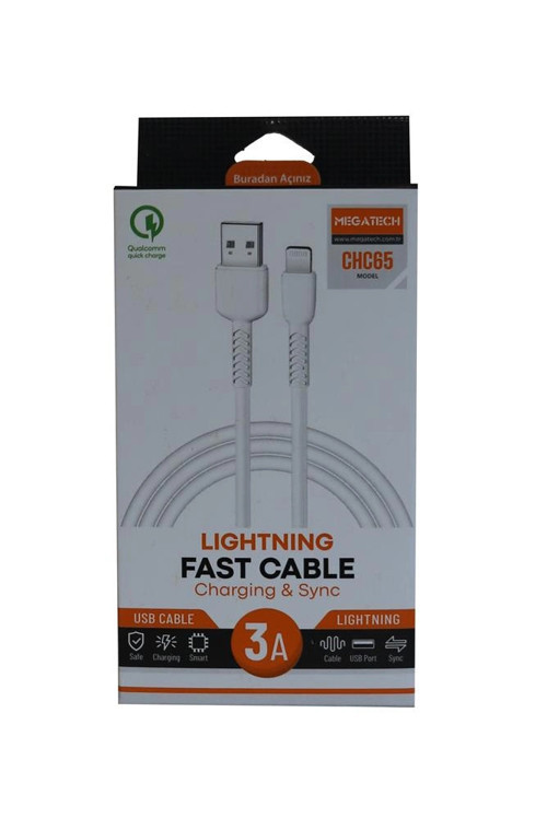CHC65 3.0A 1mt Lightning Beyaz Şarj Kablosu (KDO)