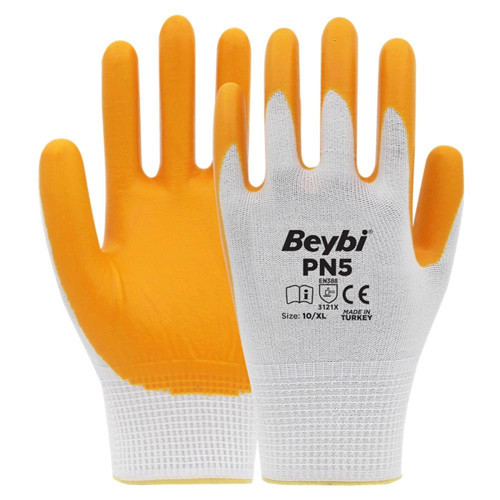 Nitril PMK PN5 Beyaz Sarı Örme Polyoster Nitril 10 Beden 12li Paket EN388 (3121X) (KDO)