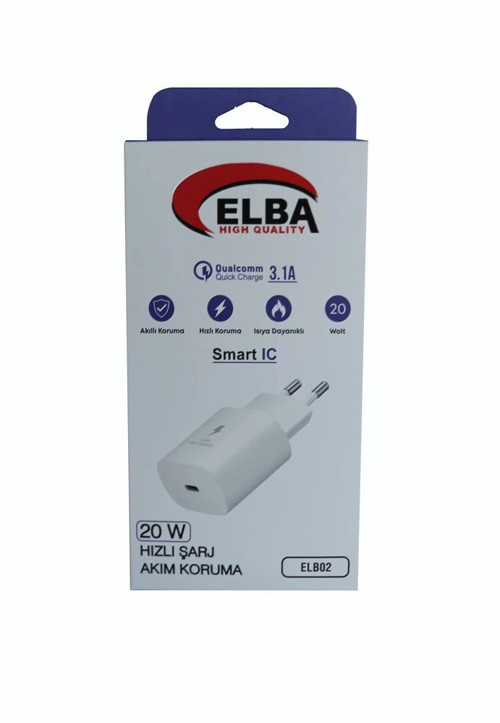 ELB02-20WPD Beyaz 20W USB-C Şarj Kafa PD 3.0-QC4.0(Akıllı Koruma-Hızlı Şarj-Isıya Dayanıklı) (K