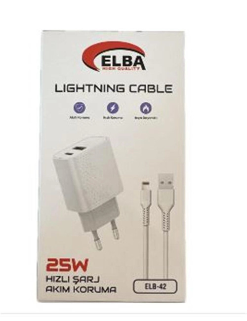 ELB42 Beyaz 25W Şarj Kafa+ İphone Kablo USB-C PD3.0-QC4.0(Akım Koruma-Hızlı Şarj-) (KDO)