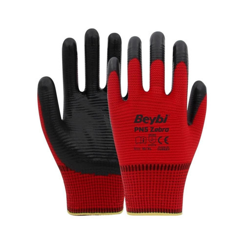 Nitril PMK PN5 Zebra Kırmzı Siyah 10 Beden 12li Paket (KDO)