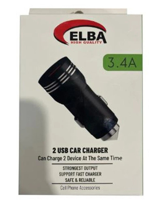 ELB29 3.4 Siyah 2usb Metal Araç Çakmaklık Şarj Aleti Hızlı Şarj (KDO)