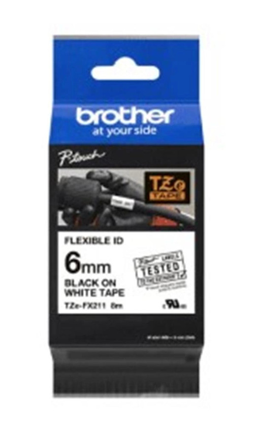 TZE-FX211 6 mm Beyaz Üzeri Siyah Esnek Laminasyonlu Etiket (KDO)