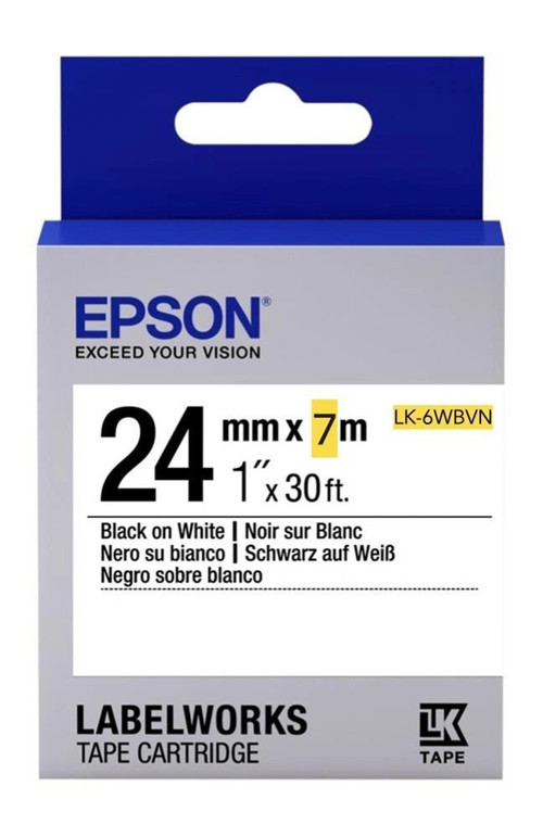 LK-6WBVN Vinil Beyaz Üzeri Siyah 24mm 7Metre Etiket (KDO)
