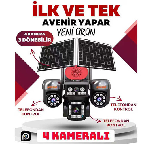 AV-S446 12MP 4 Kameralı PTZ 4G Sim Kartlı Solar Kamera