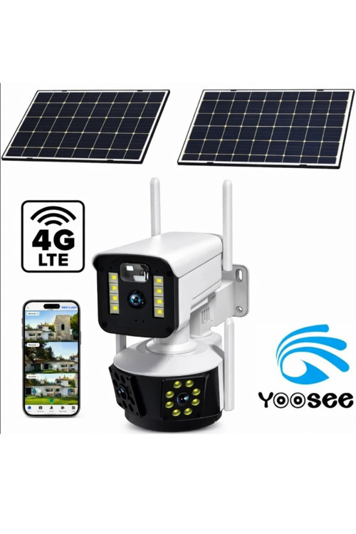 9MP 3 Lens Güvenlik Kamerası Solar Güneş Panelli Hareket Takibi Dahili Batarya Sesli Sim Kartlı