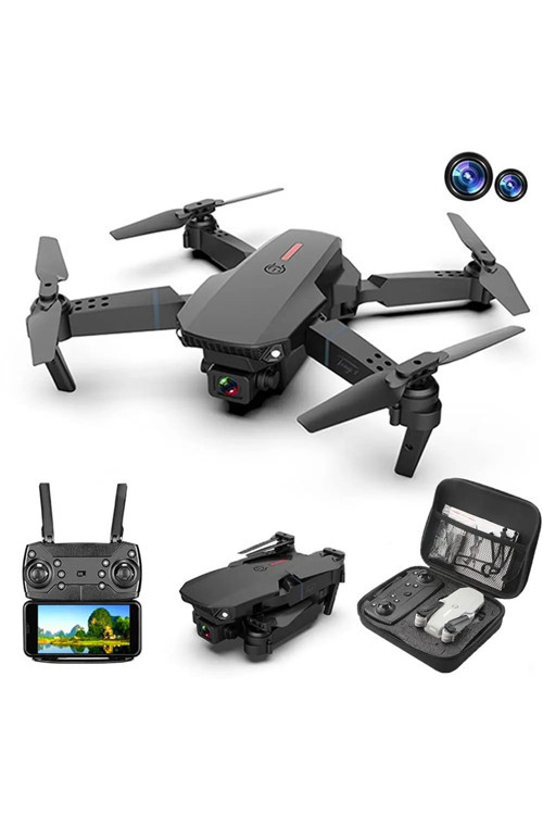 E88 DRONE 4K HD ÇİFT KAMERALI DRONE APP KONTROL WİFİ Lİ KATLANABİLİR QUATCOPTER X3 BATARYA Uyumlu