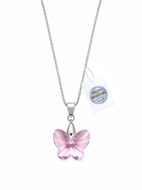 925 Ayar Swarovski Taşlı 18mm Butterfly Pentad Light Rose Kadın Gümüş Kolye