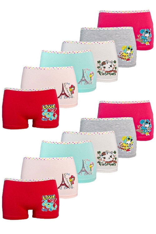 Chocolate Baby Kids 12Li Kız Çocuk Renkli Likralı Pamuklu Boxer Külot