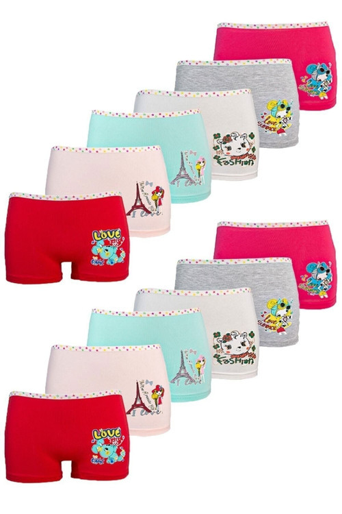 Chocolate Baby Kids 12Li Kız Çocuk Renkli Likralı Pamuklu Boxer Külot