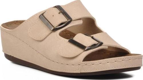 09-978 Bej Kadın Dolgu Topuk Terlik