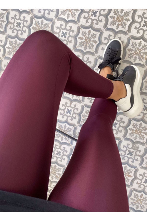 Kadın Bordo Yüksek Bel Günlük Ve Sporda Kullanım Iç Göstermez Toparlayıcı Parlak Disco Tayt