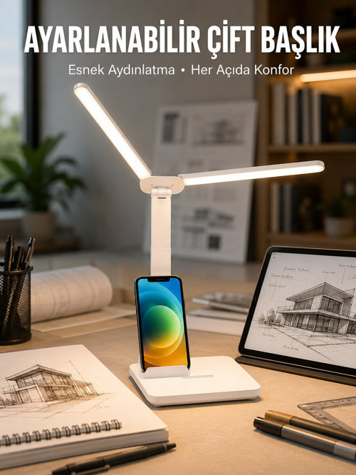 Ayarlanabilir Kısılabilir LED Masa Lambası | Entegre Kalemlik ve Telefon Tutucu ? - ETERNA5167-2
