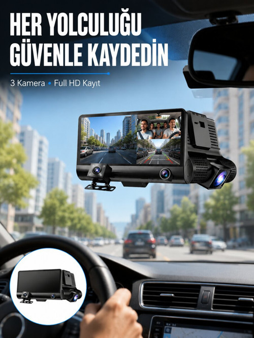 Çift ve Üçlü Lens Seçeneği ile Tüm Açılardan Kayıt Yapan Araç Kamerası Y - ETERNA1530-3