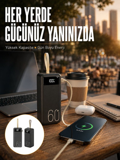 Powerbank 60.000 Mah Taşınabilir Şarj Hızlı El Fenerli Dijital Göstergeli Yeni - ETERNA7763-2