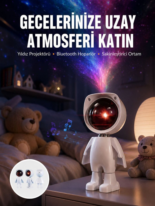 180 Derece Dönebilen Astronot Masa ve Gece Lambası Projektör Yeni Nesil - ETERNA6820-6914